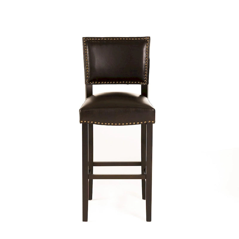 30.5 Modern Bar Stool with Leather Backrest Padded Seat, Nailhead Trim, Solid Wood Legs for Bar Dining Room Living Room Caf