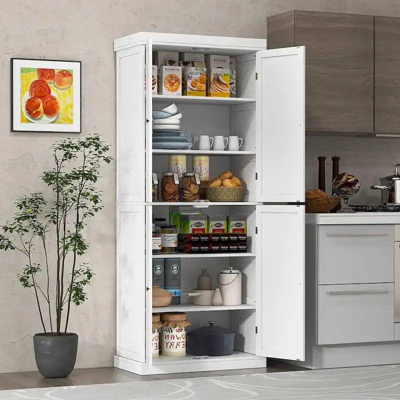 72.5 Kitchen Pantry w/4 Door 6-Tier Shelves Freestanding