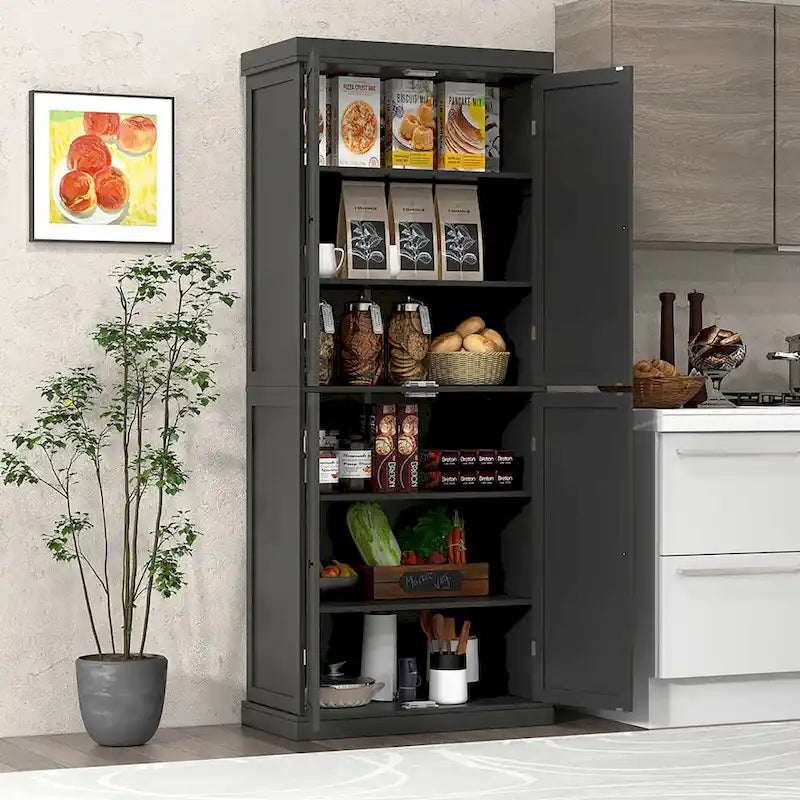 72.5 Kitchen Pantry w/4 Door 6-Tier Shelves Freestanding