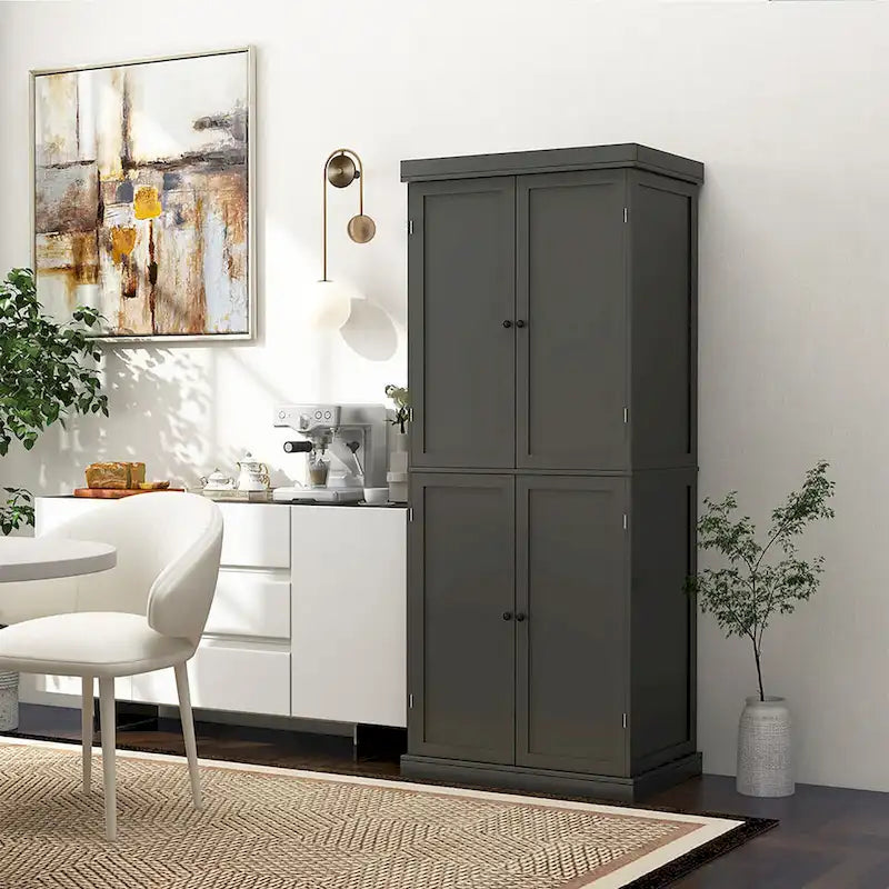 72.5 Kitchen Pantry w/4 Door 6-Tier Shelves Freestanding