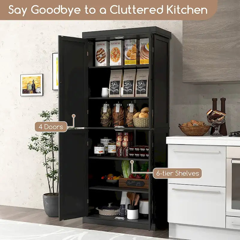 72.5 Kitchen Pantry w/4 Door 6-Tier Shelves Freestanding