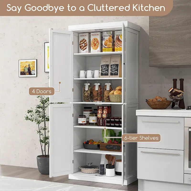 72.5 Kitchen Pantry w/4 Door 6-Tier Shelves Freestanding
