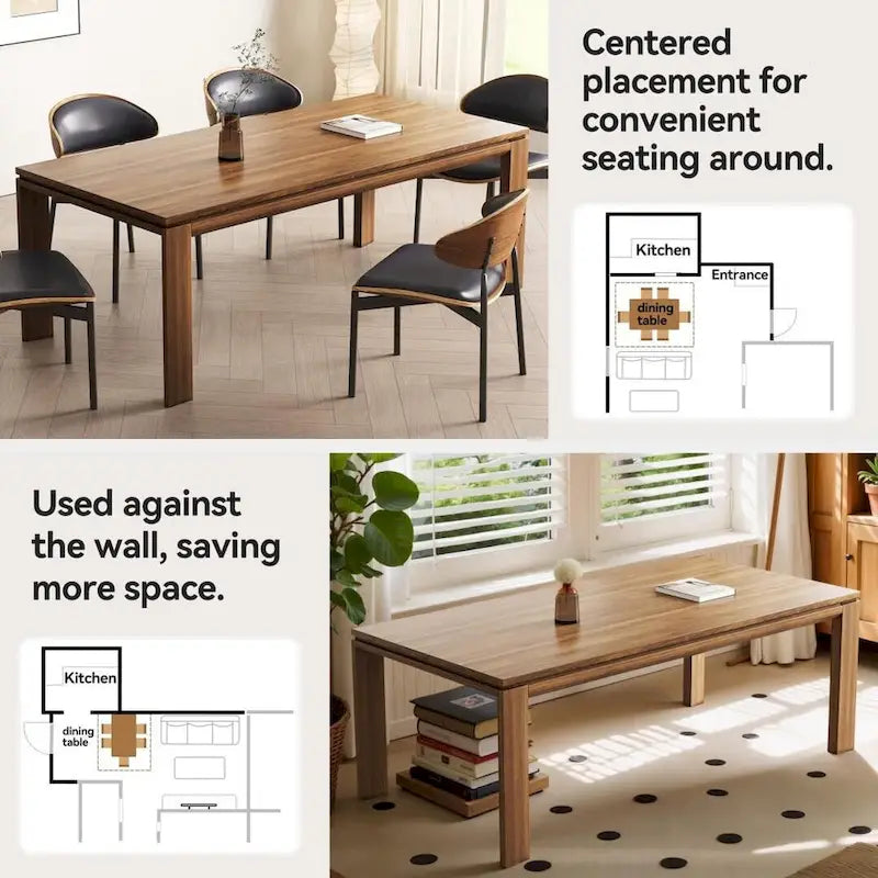 62.99 Inch Mid Century Modern Solid Wood Dining Table for 4-6 People