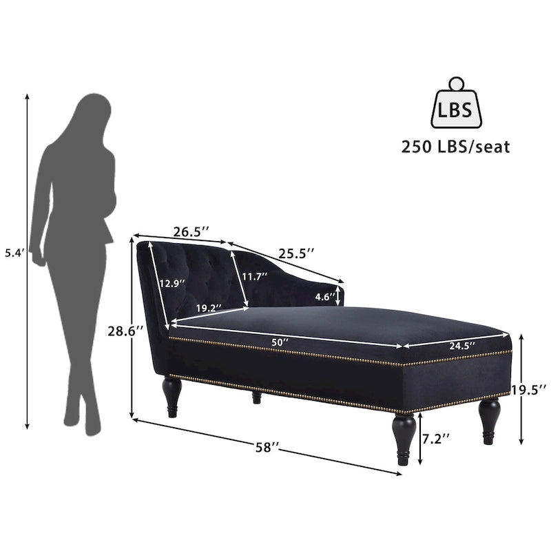 58Velvet Chaise Lounge - 26.50 x 58.00 x 28.60
