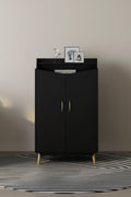 DH BASIC Chic Mid-Century Modern Black with Gold 15-Pair Double-Door Shoe Cabinet by Denhour