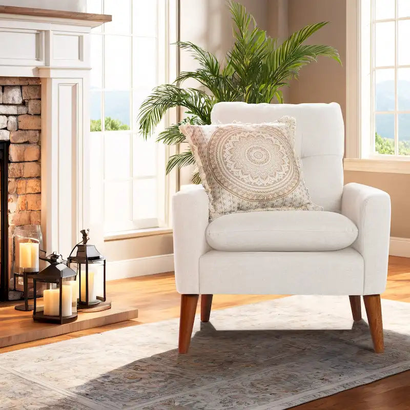 Accent Chair Modern Fabric Upholstered Arm Chair Wood Legs Lounge Chair for Living Room