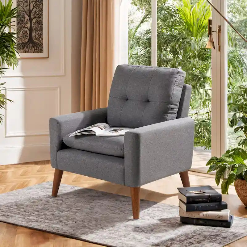 Accent Chair Modern Fabric Upholstered Arm Chair Wood Legs Lounge Chair for Living Room