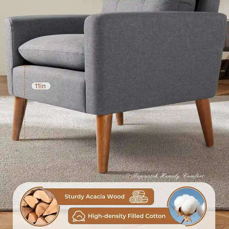 Accent Chair Modern Fabric Upholstered Arm Chair Wood Legs Lounge Chair for Living Room