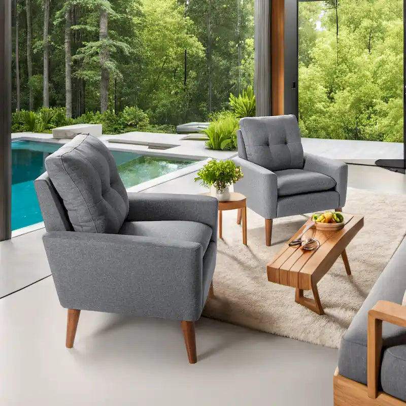 Accent Chair Modern Fabric Upholstered Arm Chair Wood Legs Lounge Chair for Living Room