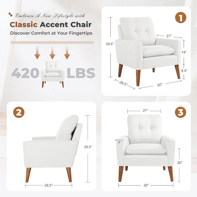 Accent Chair Modern Fabric Upholstered Arm Chair Wood Legs Lounge Chair for Living Room