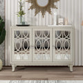 Retro Mirrored Sideboard with 3 Glass Doors – Farmhouse Storage Cabinet with Adjustable Shelves & Silver Handles