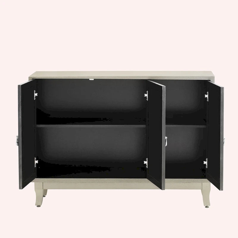 Retro Mirrored Sideboard with 3 Glass Doors – Farmhouse Storage Cabinet with Adjustable Shelves & Silver Handles