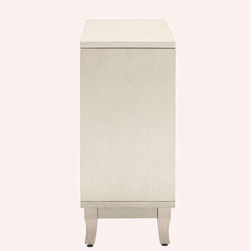 Retro Mirrored Sideboard with 3 Glass Doors – Farmhouse Storage Cabinet with Adjustable Shelves & Silver Handles