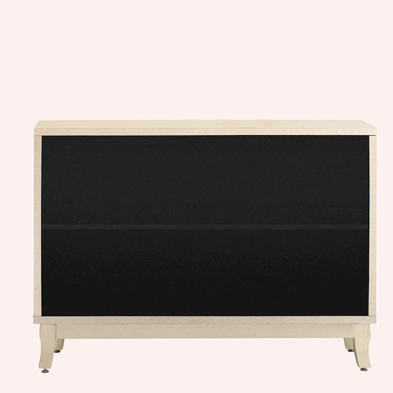 Retro Mirrored Sideboard with 3 Glass Doors – Farmhouse Storage Cabinet with Adjustable Shelves & Silver Handles