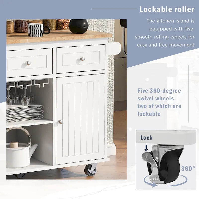 Kitchen Storage Island with Drop Leaf and Power Outlet For Dining Room