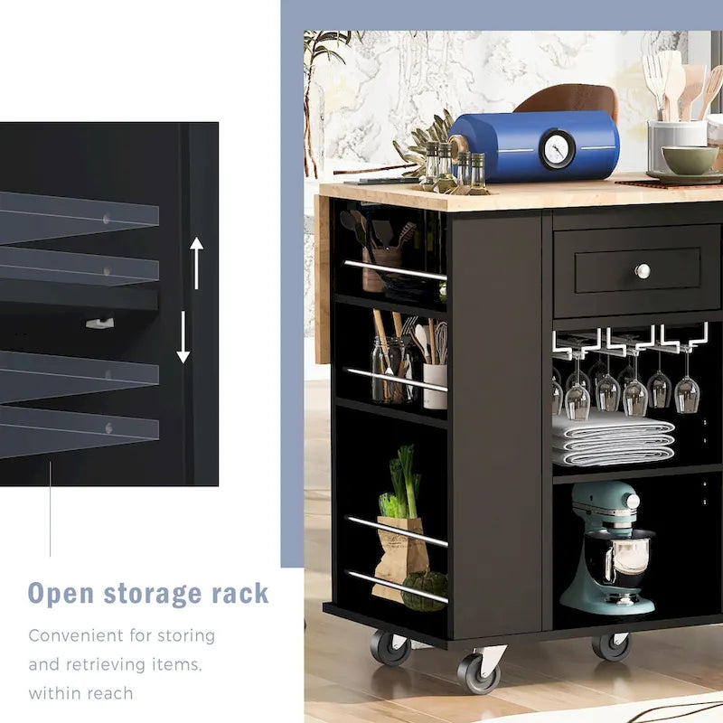 Kitchen Storage Island with Drop Leaf and Power Outlet For Dining Room