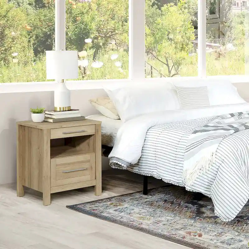 Bedside Nightstand with Drawer and Open Shelf for Bedroom Storage