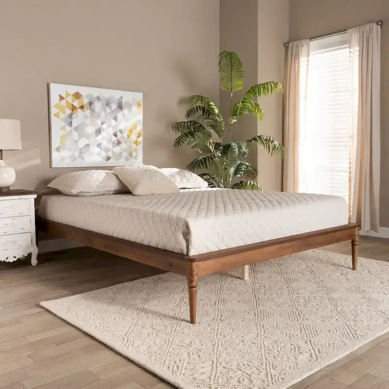 Classic and Traditional Walnut Brown Finished Wood Bed Frame