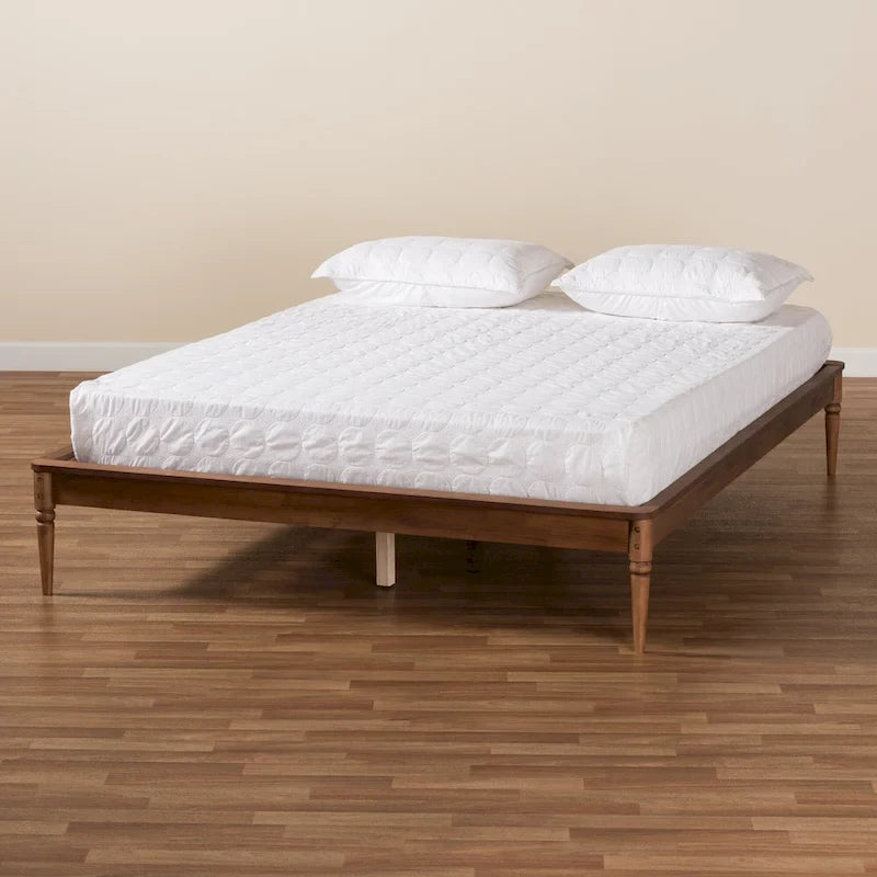 Classic and Traditional Walnut Brown Finished Wood Bed Frame