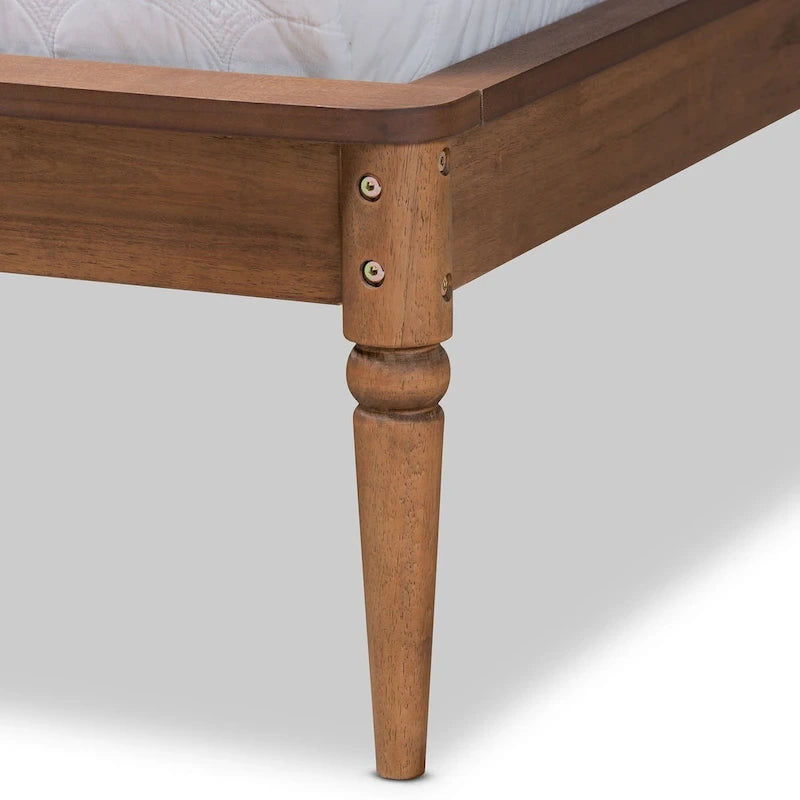 Classic and Traditional Walnut Brown Finished Wood Bed Frame