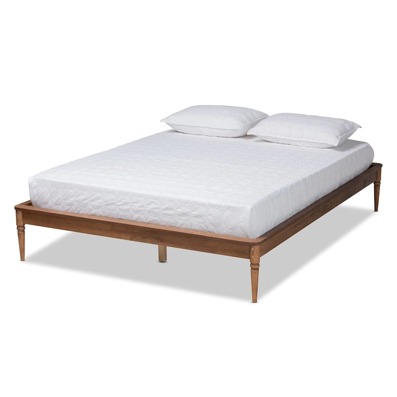 Classic and Traditional Walnut Brown Finished Wood Bed Frame