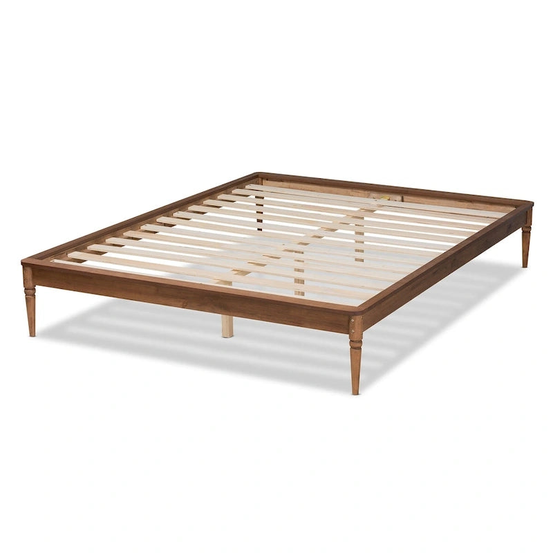 Classic and Traditional Walnut Brown Finished Wood Bed Frame