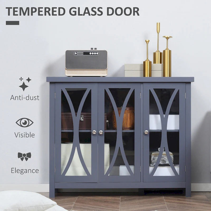 Modern Kitchen Sideboard, Buffet Cabinet with 2 Storage Cupboard, Glass Doors