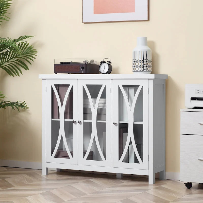 Modern Kitchen Sideboard, Buffet Cabinet with 2 Storage Cupboard, Glass Doors
