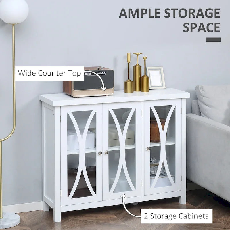 Modern Kitchen Sideboard, Buffet Cabinet with 2 Storage Cupboard, Glass Doors