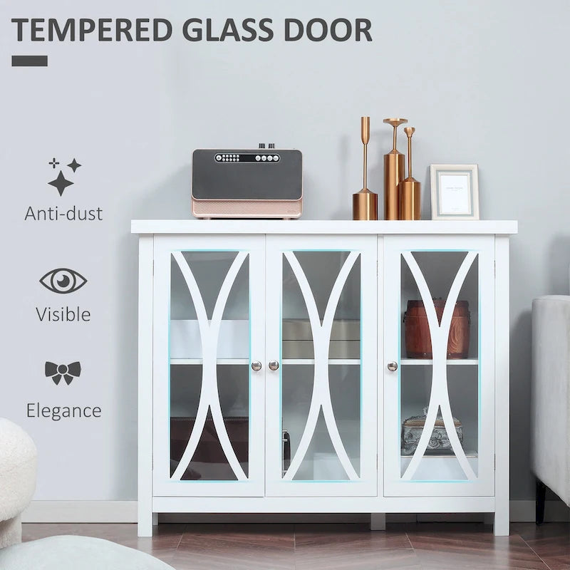 Modern Kitchen Sideboard, Buffet Cabinet with 2 Storage Cupboard, Glass Doors