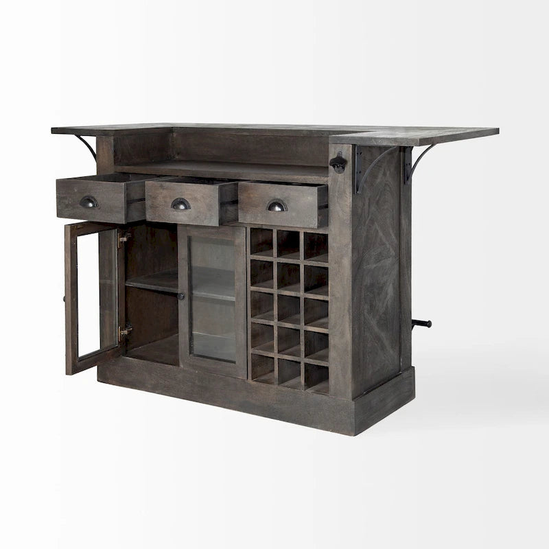 Dark Brown Solid Wood w/Wine Bottle Storage Kitchen Island - 67.8L x 29.0W x 42.5H