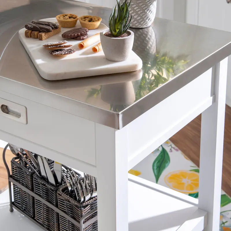 Stainless Steel Kitchen Cart with Shelves, Drawer and Wheels for Home or Restaurant Use