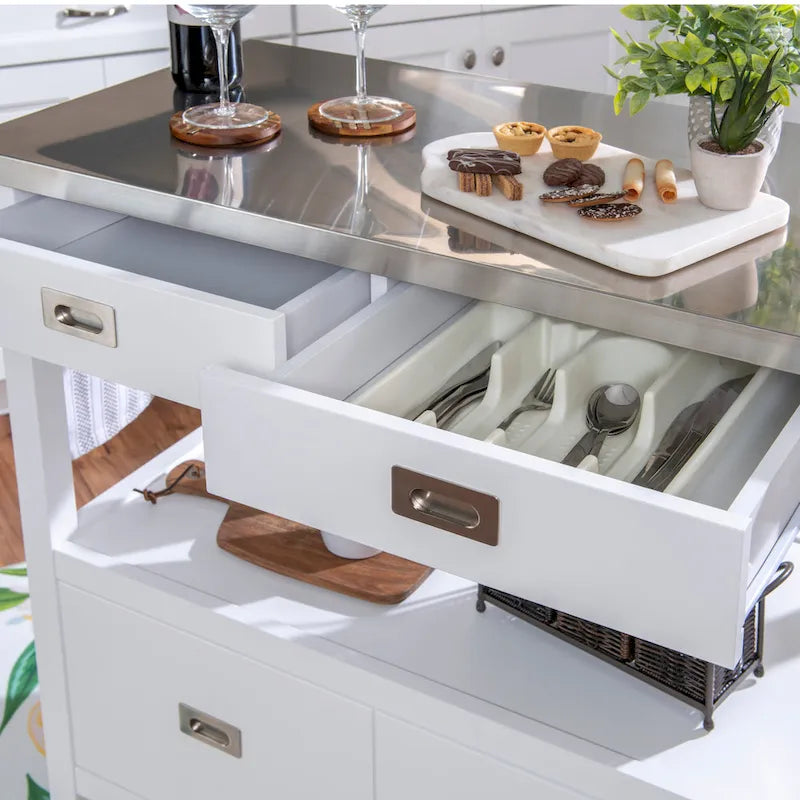 Stainless Steel Kitchen Cart with Shelves, Drawer and Wheels for Home or Restaurant Use