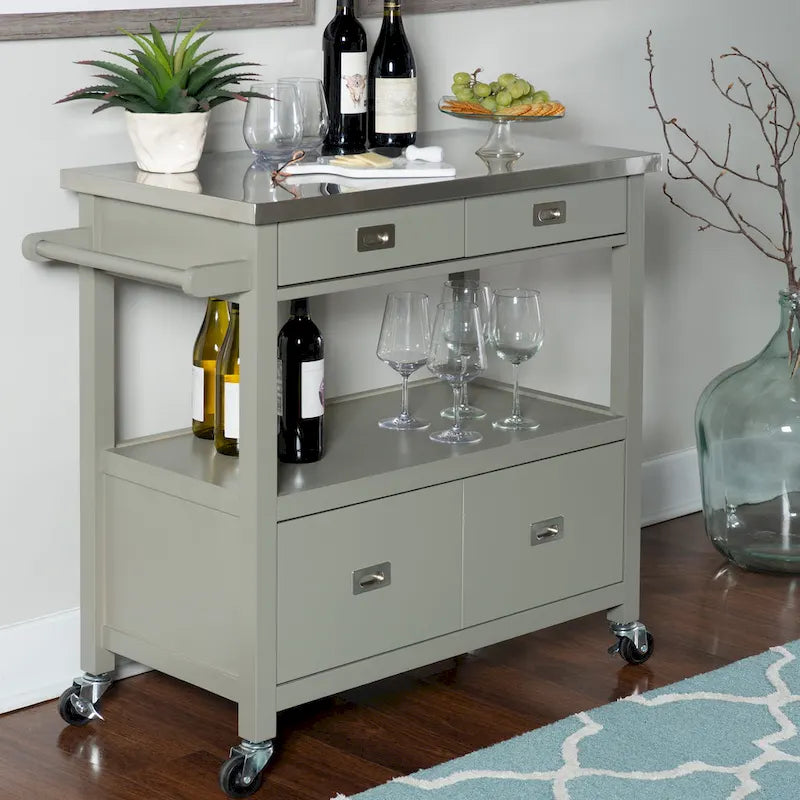 Stainless Steel Kitchen Cart with Shelves, Drawer and Wheels for Home or Restaurant Use