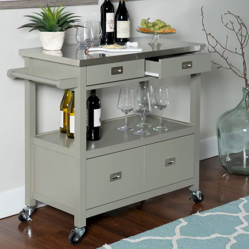 Stainless Steel Kitchen Cart with Shelves, Drawer and Wheels for Home or Restaurant Use