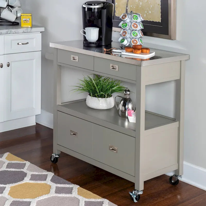 Stainless Steel Kitchen Cart with Shelves, Drawer and Wheels for Home or Restaurant Use