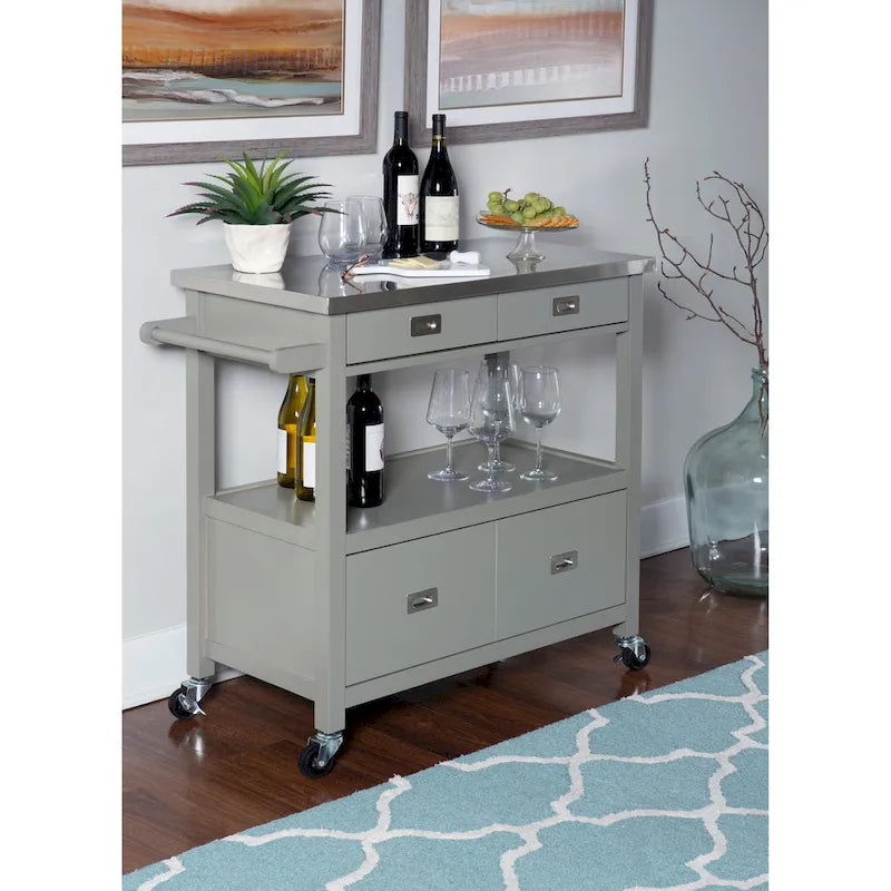 Stainless Steel Kitchen Cart with Shelves, Drawer and Wheels for Home or Restaurant Use