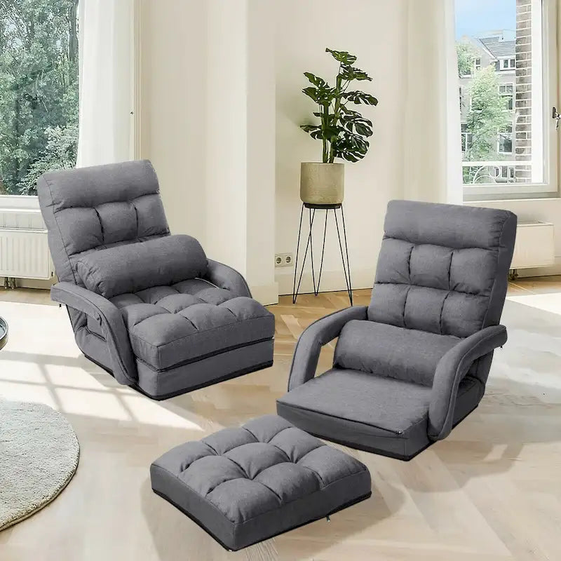 Folding Lazy Floor Chair Sofa with Armrests and Pillow - 22 x 26 x 29 (L x W x H)