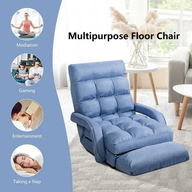 Folding Lazy Floor Chair Sofa with Armrests and Pillow - 22 x 26 x 29 (L x W x H)