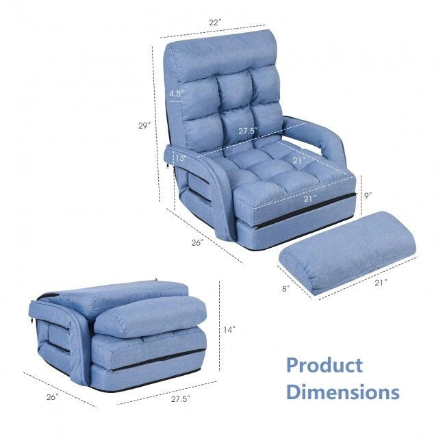 Folding Lazy Floor Chair Sofa with Armrests and Pillow - 22 x 26 x 29 (L x W x H)
