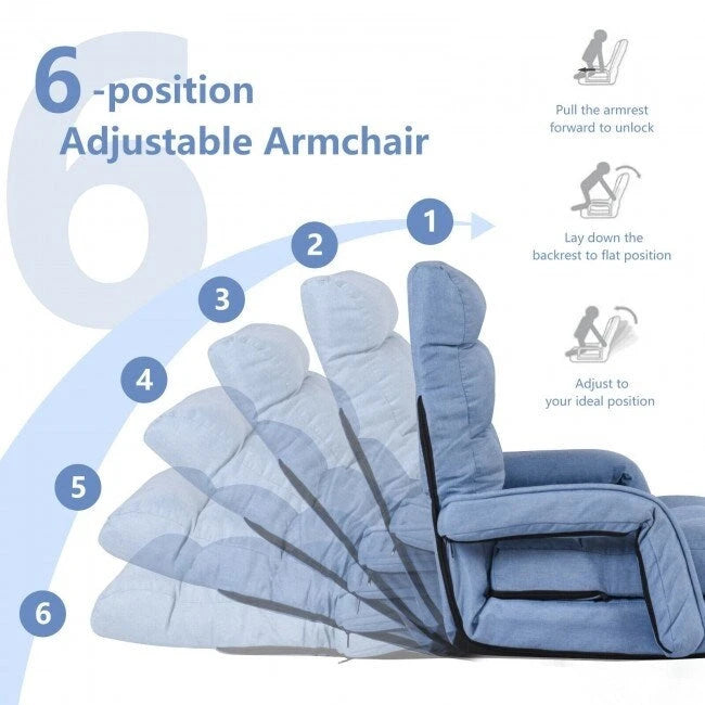 Folding Lazy Floor Chair Sofa with Armrests and Pillow - 22 x 26 x 29 (L x W x H)