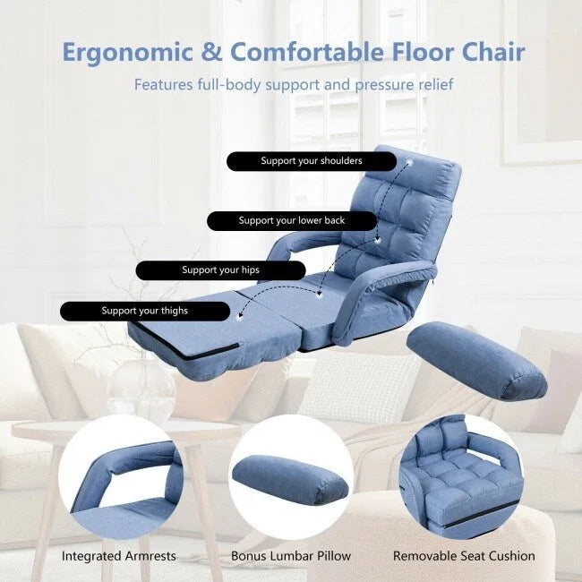 Folding Lazy Floor Chair Sofa with Armrests and Pillow - 22 x 26 x 29 (L x W x H)