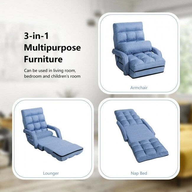 Folding Lazy Floor Chair Sofa with Armrests and Pillow - 22 x 26 x 29 (L x W x H)