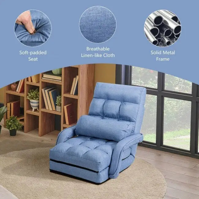 Folding Lazy Floor Chair Sofa with Armrests and Pillow - 22 x 26 x 29 (L x W x H)
