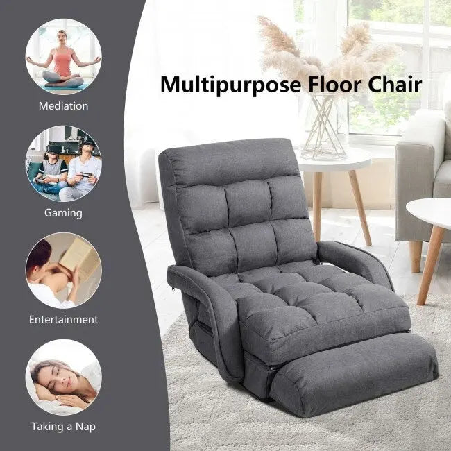 Folding Lazy Floor Chair Sofa with Armrests and Pillow - 22 x 26 x 29 (L x W x H)