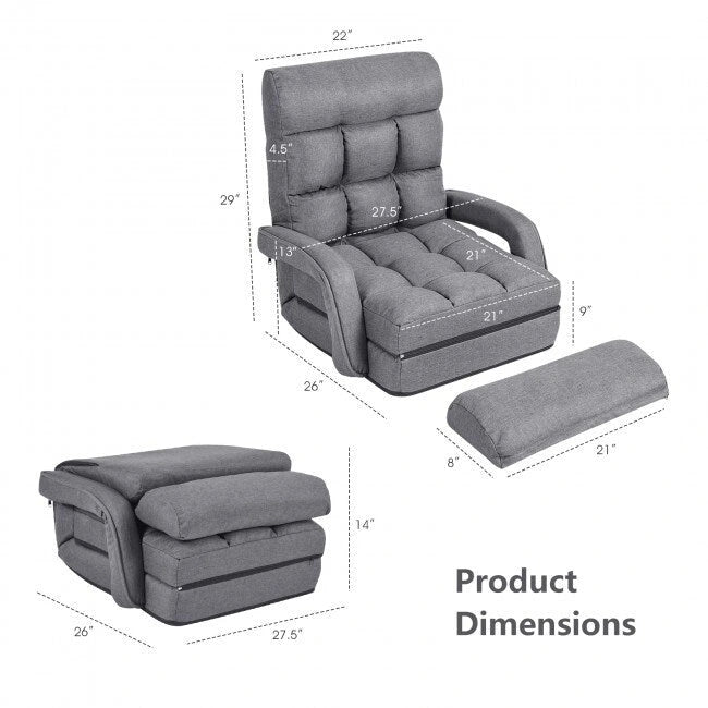 Folding Lazy Floor Chair Sofa with Armrests and Pillow - 22 x 26 x 29 (L x W x H)