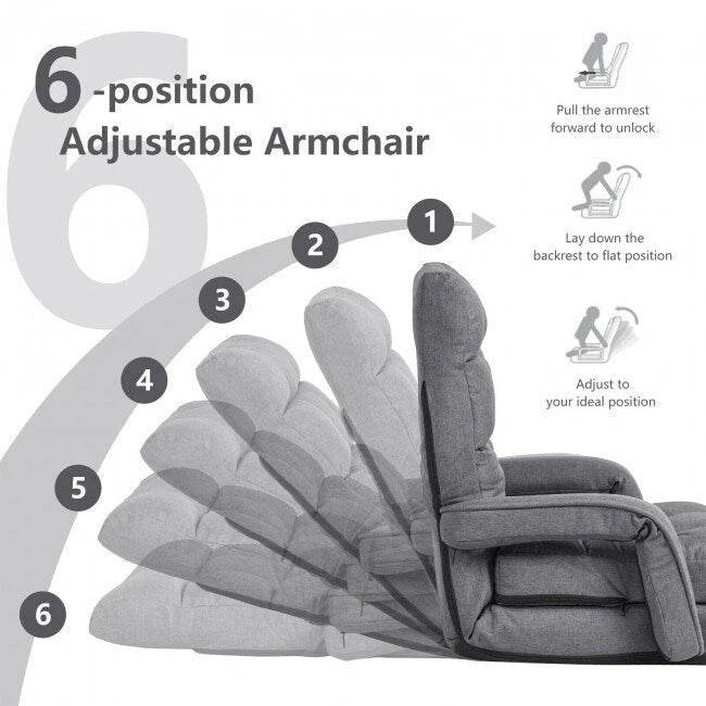 Folding Lazy Floor Chair Sofa with Armrests and Pillow - 22 x 26 x 29 (L x W x H)