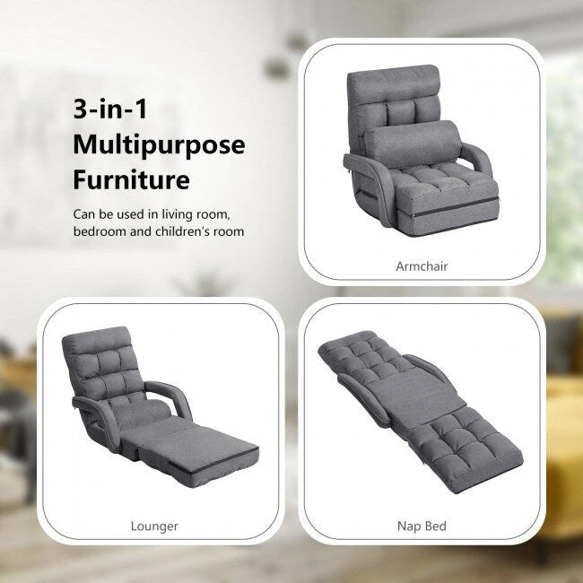 Folding Lazy Floor Chair Sofa with Armrests and Pillow - 22 x 26 x 29 (L x W x H)