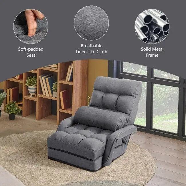 Folding Lazy Floor Chair Sofa with Armrests and Pillow - 22 x 26 x 29 (L x W x H)