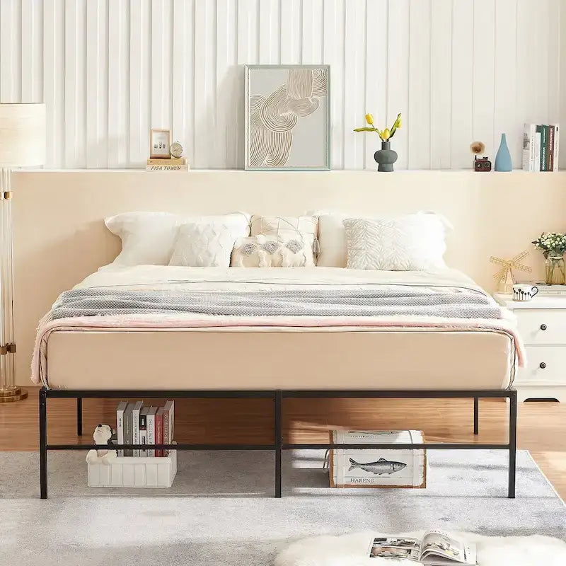 18-Inch King Size Metal Platform Bed Frame with Steel Slat